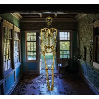 FIESTAS GUIRCA | Goldenes Skelett (90 cm) - Halloween Dekoration für Partys und Feiern - Ideal für gruselige Atmosphären und Themen mit Totenköpfen und Skeletten - Gold