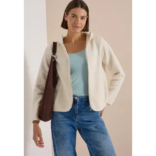 Kapuzenplüschjacke CECIL, Damen, Gr. XL (44), weiß (teddy vanilleweiß), Jersey, Obermaterial: 100% Polyester, unifarben, hüftlang, Jacken Kapuzenplüschjacke, weiche Teddy-Qualität, mit Kapuze