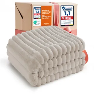 BEDSURE Kuscheldecke Flauschig - Wolldecke & Fleecedecke, Sofadecke, Weiche Warme Grobe Korddecke für Zimmer Deko, Wohn- & Kuscheldecken, Tagesdecke, Beige, 150 x 200 cm