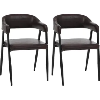 2er-Set Esszimmerstuhl HWC-P29, Küchenstuhl Lehnstuhl Polsterstuhl, Industrial Retro Vintage Kunstleder dunkelbraun - Braun