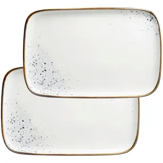 Mäser Servierplatten-Set , Blau, Beige , Keramik , 2-teilig , rechteckig , 30x2x20 cm , lebensmittelecht , Geschirr, Tischkultur & Serviergeschirr, Servierplatten