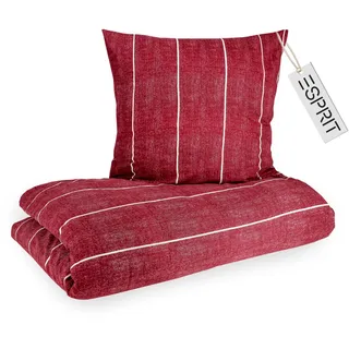 Esprit Flanell Bettwäsche 135x200 Baumwolle Rot - Luxus Bettwäsche-Set 2teilig Öko - kuschelig warm & flauschig - 135 x 200-1 Bettwäschebezug und 1 Kopfkissenbezug 80x80cm - Herbst & Winter
