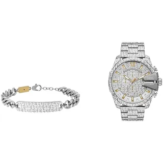 Diesel Herren-Edelstahl-Chronographenuhr und Schmuck-Set