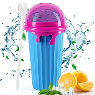 Tuzsocr Slush Becher Silikon Squeeze Cup Slush EIS Becher Zum Kneten Gefrorene Maker Smoothie Becher Sommer-Slush Cup Mit Strohhalmlöffel Für Leckeres Slush EIS (Blau)