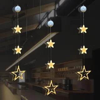 3 Stück LED Sterne Weihnachtsbeleuchtung,Weihnachtsdeko Fensterlicht Hängend,Batteriebetriebene mit Saugnapf,Lichtervorhang für Innen Außen,Weihnachtsbaum Vorhang Lichterkette für Fest,Party,Hochzeit