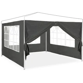Relaxdays Seitenwand für Pavillon, 4er Set, 2x3 m, Seitenteile mit Fenster & Reißverschluss, wasserdicht, PVC & PE, grau