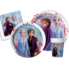 Ciao Partygeschirr Party-Set Disney Frozen II für 24 Personen (112 pcs: 24 Pappteller Ø23cm, 24 Pappteller Ø20cm, 24 Becher 200ml, 40 Servietten 33x33cm)