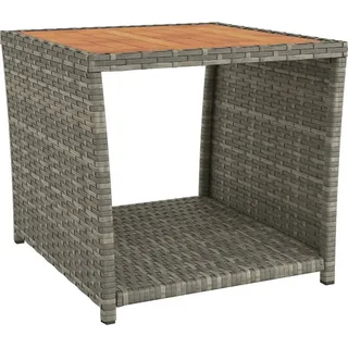 Beistelltisch mit Holzplatte Grau Poly Rattan & Akazienholz - Grau