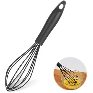 Schneebesen Kitchen Whisk - Lebensmittelechtes Silikon Antihaftbeschichtete Mit Stabilem Griff für Mischen, Schlagen, Aufschäumen und Rühren (Schwarz)