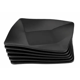 WakiHong 6 Stück Schwarz Rechteck Teller,Für Dessert,Kuchen,Sushi,Salat | Dessertteller mit einzigartigem rautenförmigen Größe 20 * 20 * 2.7 cm Aus Melamin gefertigt, robust und langlebig