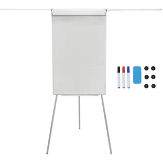 Relaxdays Flipchart Whiteboard, magnetisch, höhenverstellbar, Dreibein, Stifte-Ablage, Alu-Rahmen, HxB: 100x70 cm, weiß