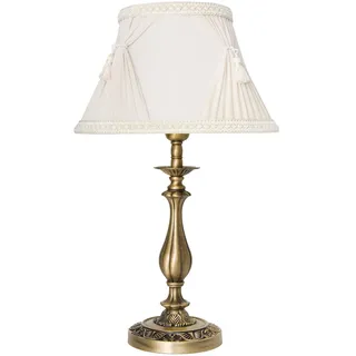 Premium Tischleuchte Nachttischlampe Messing Bronziert Stoffschirm Sehr Wertig