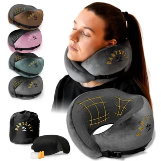 BARTSFLY Nackenkissen - Memory Foam Reisekissen Auto & Flugzeug, Ergonomisch Travel Pillow Airplane, Flugzeugkissen gegen Nackenschmerzen, Komfort für Schlafen, Langstreckenflug, Waschbar (Grau)