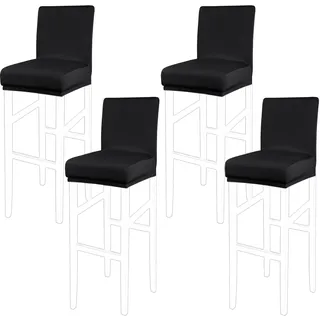 PiccoCasa Barhocker-Bezüge mit elastischer Unterseite, dehnbar und abnehmbar, Esszimmerstuhlhussen für Kneipentheke – Elastan-Höhe, Seitenstuhlbezüge, Schonbezüge, Schwarz, 4 Stück