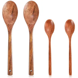 Classicseali 4 Stück Kochlöffel Holz Klein, Holzlöffel Set, 2 Größen | Holz Kochlöffel zum Rühren, Kochen, Servieren, Wooden Spoon für Tee, Kaffee, Marmelade, Zucker, Eiscreme und Badesalze