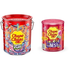 Chupa Chups Best of Lollipop-Eimer, enthält 150 Lutscher in 6 Geschmacksrichtungen in der Pop-Art Metall-Dose & Best of Lutscher-Dose, enthält 50 Lollis in 6 Geschmacksrichtungen wie Cola