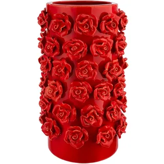 Gilde "Vase zylindrisch Roses rot H. 30,5 cm", rot,
