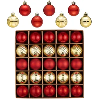 Valery Madelyn 25 Stück Weihnachtskugeln,4cm Christbaumkugeln Weihnachtskugel Bruchsicher,Rot Gold Weihnachtsbaumschmuck Christbaumschmuck mit Aufhänger für Weihnachtsdeko
