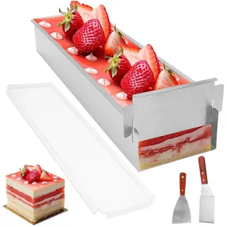 Yuragim Tiramisu Form mit Deckel, Verstellbare Backform Rechteckig mit Acryldeckel Mousse Kuchenform Eckig zum Backen und Dekoriere, Weihnachten Basteln für Tortenzubereitung Broten Toast Tiramisu