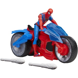 Spider-Man Marvel Web-Motorrad Spielzeug-Set mit 10 cm großer Action-Figur und 2 Netz-Projektilen