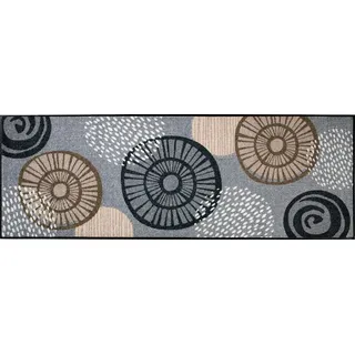 Erwin Müller Fußmatte Neuwied, Schmutzfangmatte, Sauberlaufmatte Blumen silber/braun Größe 70x190 cm - langlebig, pflegeleicht, rutschfest, für Fußbodenheizung geeignet