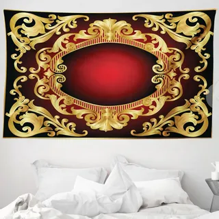 ABAKUHAUS Gelbes Damast Wandteppich, Rahmen Barock aus Weiches Mikrofaser Stoff Waschbar ohne Verblassen Digitaldruck, 230 x 140 cm, Erde Gelb Burgundy - Gelb