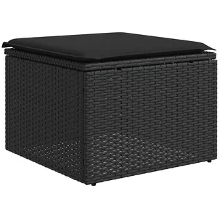 vidaXL Gartenhocker Mit Kissen Schwarz 55/55/37 Cm Poly Rattan , Kunststoff , 55x37x55 cm , Gartenmöbel, Gartensessel, Gartenhocker