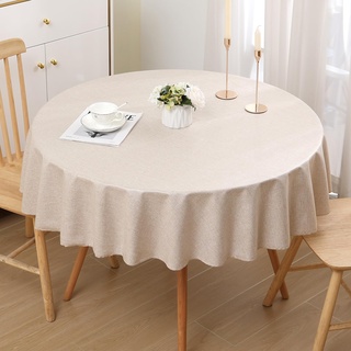 Homaxy Leinenoptik Tischdecke Abwaschbar Lotuseffekt Tischtuch Leinendecke Wasserabweisend Tafeldecke Tischwäsche Fleckschutz, Rund 140cm, Beige