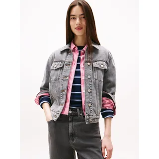 Jeansjacke TOMMY JEANS "CLSSC TRCKR JCKT RWB EXT DI6078", Damen, Gr. L (40), blau (denim grau), Denim/Jeans, Obermaterial: 100% Baumwolle, unifarben, Jacken Jeansjacke