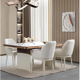 Esszimmer Set Weiß Esstisch 4x Polsterstühle Esszimmermöbel Luxusmöbel 5tlg - Weiß