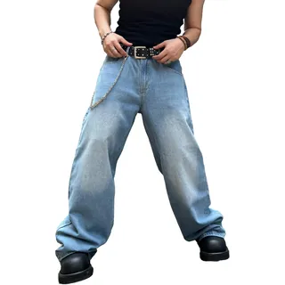 DFGIGT Herren Baggy Hip Hop Jeans Weites Bein Skater Denim Pants Casual Loose Fit Lange Hose Streetwear, A11 Blau, XXL