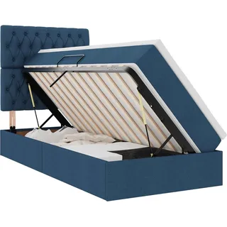 vidaXL LED-Speicherbett mit Matratze Blau 90 x 200 cm Stoff - Blau