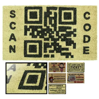 LucaHome Fußmatte aus natürlicher Kokosnuss, 70 x 40 cm, mit Rutschfester Unterseite, lustige Kokosmatte, Scan Code QR, saugfähige Fußmatte für den Eingangsbereich, ideal für Außentür oder Flur