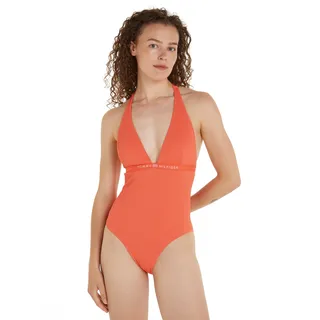 Badeanzug "HALTER ONE PIECE RP (EXT SIZES)", Damen, Gr. XS (34), N-Gr, orange (mosaic vermillion), Polyamid, TOMMY HILFIGER SWIMWEAR, unifarben, Badeanzüge Badeanzug, in großen Größen