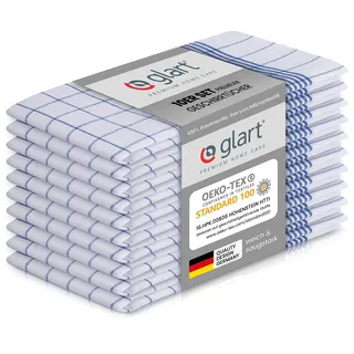 Glart 48KB2 Geschirrtücher 10er Set 50x70 cm blau kariert – 100 % Baumwolle, OEKO-TEX zertifiziert, vorgewaschen, saugstark, waschbar, langlebig, mit Aufhänger, für Haushalt, Küche, Gastronomie, Büro