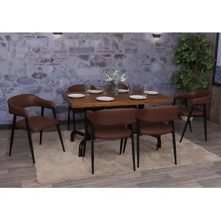 6er-Set Esszimmerstuhl HWC-P29, Küchenstuhl Lehnstuhl Polsterstuhl, Industrial Retro Vintage Kunstleder rostrot - Braun