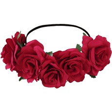 WLLHYF Rote Rose Blumenkrone, Festival Kopfschmuck Wald Haarkranz für Weihnachten Geburtstag Festival Cosplay Hochzeitsfeier