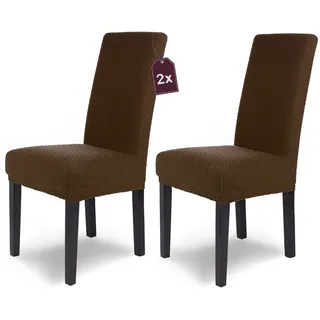 Scheffler-Home Stuhlhussen Stretch Luna/Braun 2er Set/elastische Flanell Stuhlabdeckungen/Schwingstühle/Hussen Stuhl Überzieher mit Gummiband/Samt