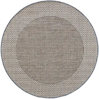 Kunstloft Outdoorteppich rund River Beige/Blau ø 130 cm rund , Blau, Beige , Kunststoff , Beton Optik , Rund , 130x1 cm , Gots , wasserabweisend , Teppiche und Böden, Teppiche, Outdoorteppiche