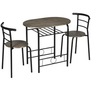 Homcom Essgruppe, 3 Tlg. Tischgruppe, Küchentisch mit Ablagefach, Esszimmergruppe , Schwarz , Kunststoff , 53x74.5x80 cm , Esszimmer, Bänke, Tischgruppen & Eckbankgruppen
