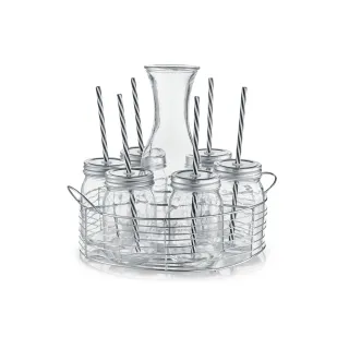 Zeller Glaskaraffe-/ Gläser-Set, 8-tlg., Glas/Metall, ca. 30 x 28 x 28 cm,