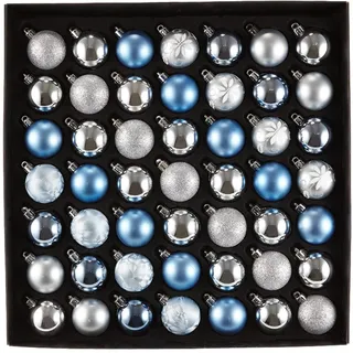 Heitmann Deco 49-TLG. Christbaumkugel Set – Blau, Hellblau & Silber – bruchsichere Kunststoff-Kugeln mit Glanz, Matt & Glitter