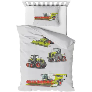Dobnig Träumschön Premium Biber Jungen Bettwäsche 135x200 + 80x80 cm - CLAAS Mähdrescher Motiv - Sommer Bettwäsche aus Baumwolle