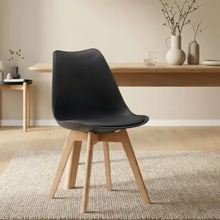 Küchenstuhl Schwarz Schalenstuhl Kunststoff Holzbeine Esszimmerstuhl Skandinavisch - Schwarz