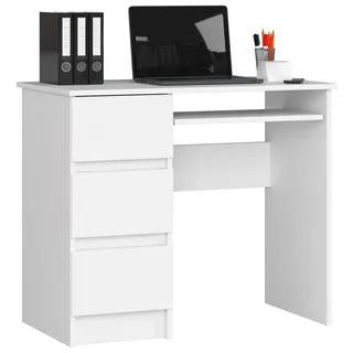akord furniture factory Akord Schreibtisch Weiß 90x50x77 cm , Holzwerkstoff , 1 Fächer , 3 Schubladen , Rechteckig,Rechteckig , 90x77x50 cm , Büromöbel, Schreibtische, Computertische