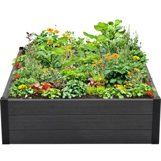 Hochbeet Beeteinfassung mit Wühlmausgitter 100x100x28,5 cm ca. 260 Liter Holzoptik robust stabil Komposter - Grau