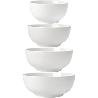 ALLUSEIT Schüssel Set Keramik, 4er 1900-1350-800-600 ml Nestbar Porzellan Schalen für Salat Pasta Dessert Müsli Eis Suppe Obst usw. Weiß Servierschale Rührschale Kleine, Mikrowellenfest