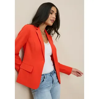 Kurzblazer TAMARIS, Damen, Gr. 36, orange (orangerot), Web, Obermaterial: 93% Polyester, 7% Elasthan. Futter: 100% Polyester, unifarben, figurbetont hüftlang, Blazer Kurzblazer, in Trendfarben - mit passender Hose, Topseller