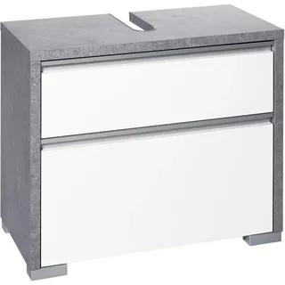 Schildmeyer Waschbeckenunterschrank 2 Auszüge 67 x 57 x 33 cm Steingrau / Weiß Glanz