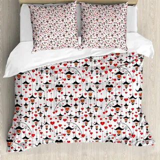 ABAKUHAUS Valentines Bettbezug, Aufwändige Herzen, Milbensicher Allergiker geeignet mit Kissenbezügen, 200 cm x 200 cm - 80 x 80 cm, Orange Rot Schwarz
